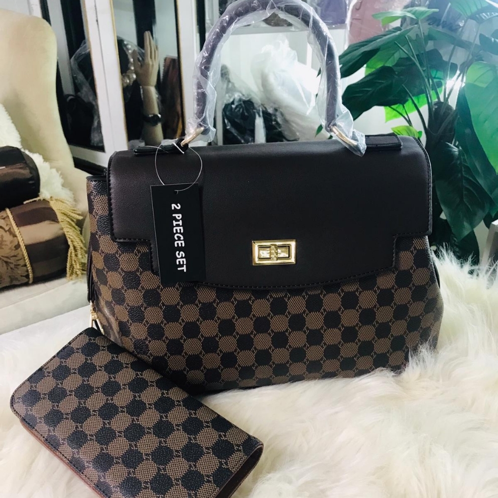 🆕️2PC Turn-Lock Accent Monogram Satchel Wallet